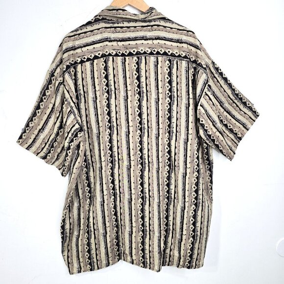 Vintage 90s Brown Black Southwestern Stripe 100% Rayon Button Front Shirt - Picture 4 of 6